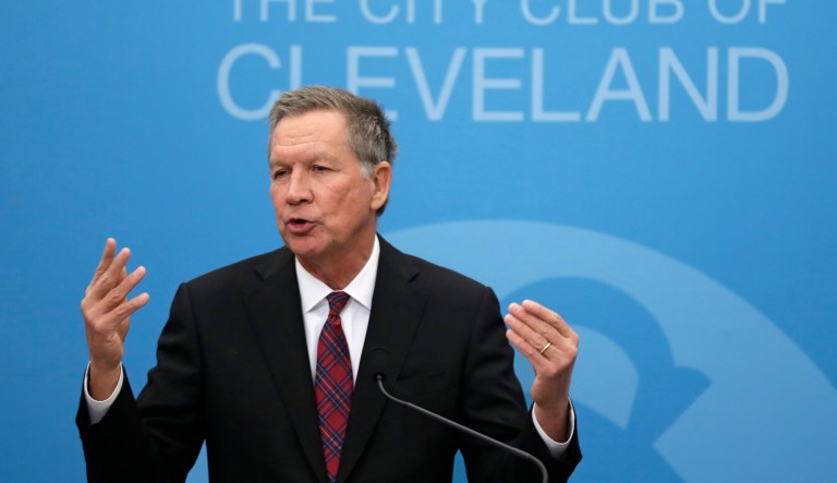 Ohio Gov. John Kasich speaks at The City Club of Cleveland, Tuesday, Dec. 4, 2018, in Cleveland.
