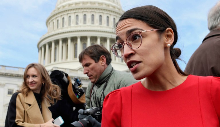 Rep. Alexandria Ocasio-Cortez speaks to the media.