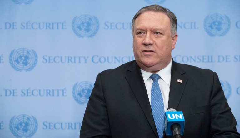 Secretary of State Mike Pompeo speaks to reporters, Wednesday, Dec. 12, 2018, at United Nations headquarters.