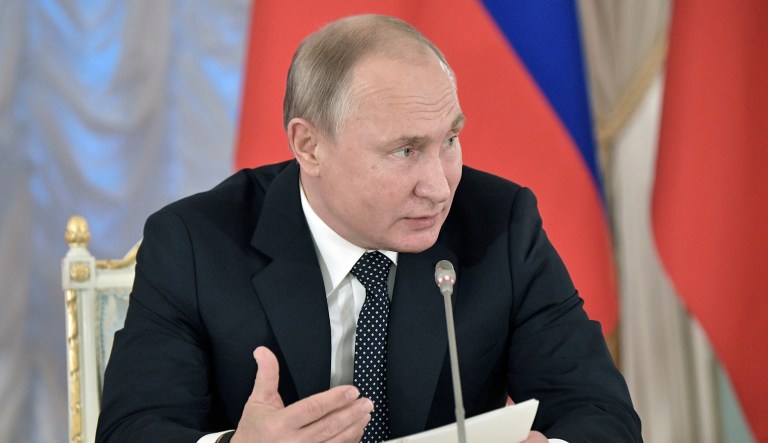 Russian President Vladimir Putin speaks at meeting with cultural advisers in St. Petersburg, Russia.