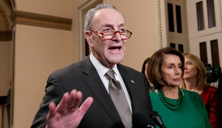 Senate Minority Leader Chuck Schumer, D-N.Y., and Speaker Nancy Pelosi, D-Calif., are pictured.