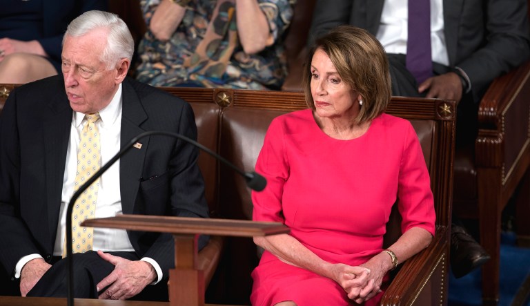 Speaker of the House Nancy Pelosi, D-Calif., sits with House Majority Leader Steny Hoyer, D-Md., left, on the opening day of the 116th Congress as the Democrats take the majority at the Capitol in D.C.