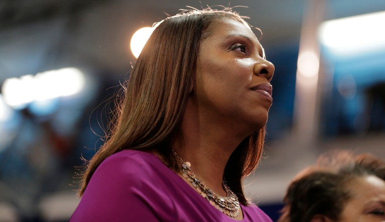 The new Attorney General of New York, Letitia James, participates in an inauguration ceremony in New York, Sunday, Jan. 6, 2019.