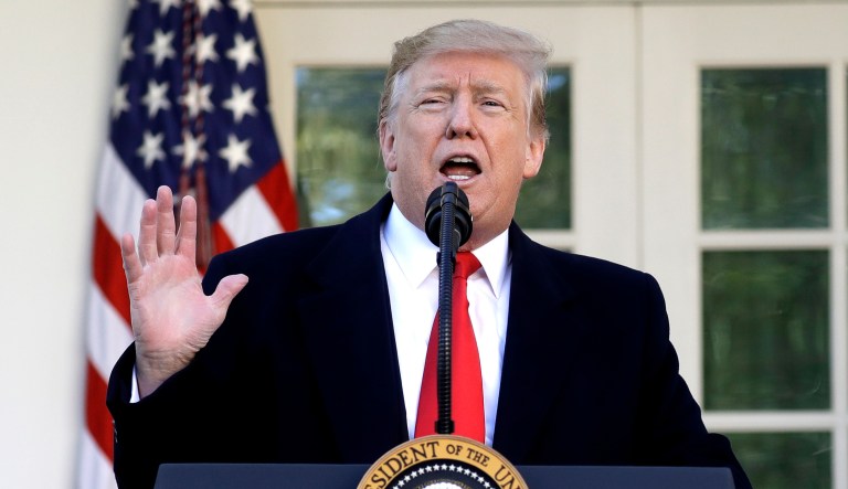 President Trump speaks in the Rose Garden of the White House in D.C.