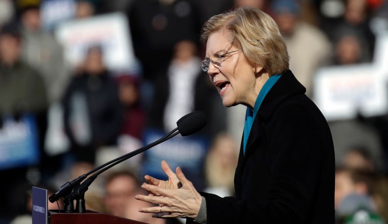 Sen. Elizabeth Warren, D-Mass., speaks during an event to formally launch her presidential campaign.