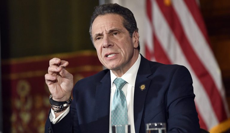 New York Gov. Andrew Cuomo talks about his upcoming meeting with President Donald Trump as New York pays more in taxes to the federal government than any other state during a news conference in the Red Room at the state Capitol Monday, Feb. 11, 2019, in Albany, N.Y. 
