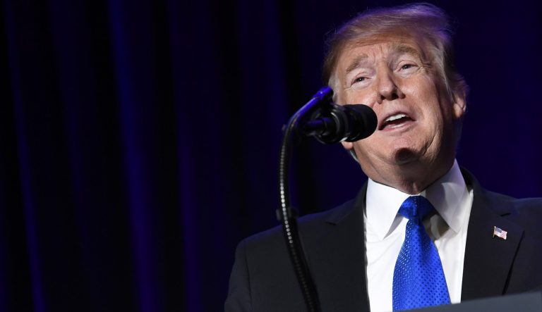 President Trump speaks at an event.