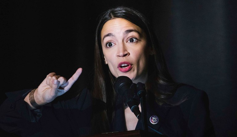 Rep. Alexandria Ocasio-Cortez delivers an address.