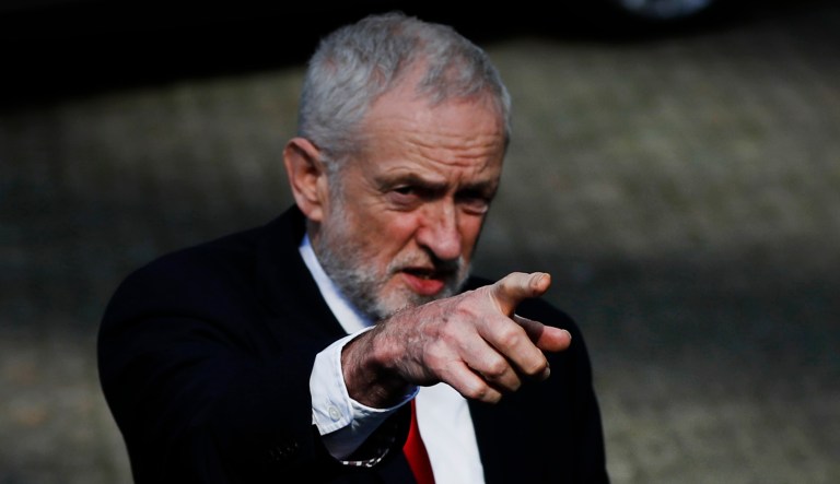 British Labour Party leader Jeremy Corbyn speaks.