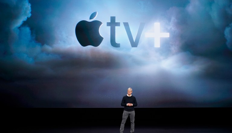 Apple CEO Tim Cook speaks at the Steve Jobs Theater in Cupertino, Calif.