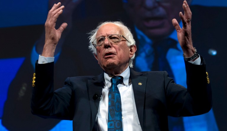 Independent presidential candidate Sen. Bernie Sanders, I-Vt., speaks during the We the People Membership Summit, featuring the 2020 Democratic presidential candidates, at the Warner Theater, in Washington, Monday, April 1, 2019. 