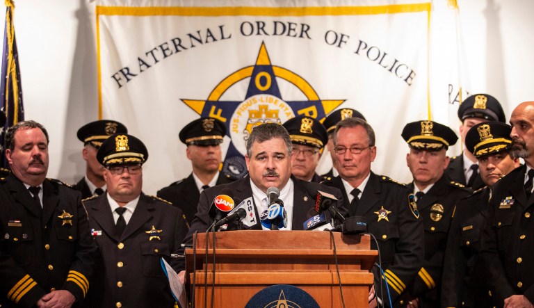 Fraternal Order of Police Lodge 7 President Kevin Graham speaks during a press conference.
