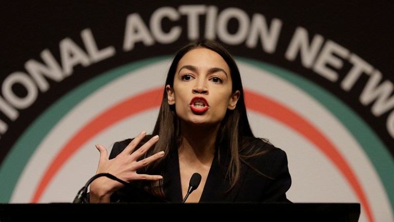 Rep. Alexandria Ocasio-Cortez, D-N.Y., speaks during the National Action Network Convention.