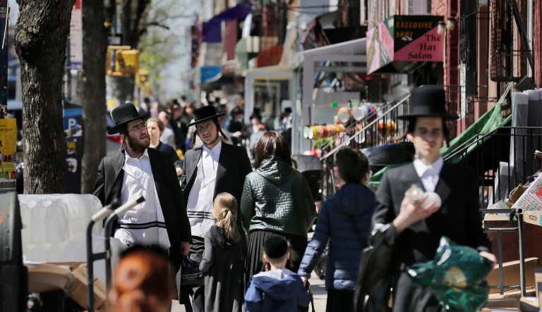 The streets in an orthodox Jewish section of Brooklyn are busy in New York.