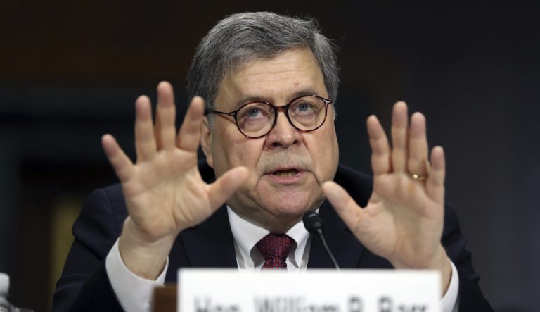 Attorney General William Barr testifies during a Senate Judiciary Committee hearing on Capitol Hill in Washington, Wednesday, May 1, 2019, on the Mueller Report. 