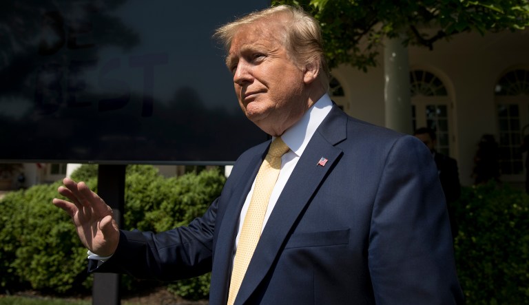 President Donald Trump arrives for a one year anniversary event for the first lady's Be Best initiative in the Rose Garden of the White House, Tuesday, May 7, 2019, in Washington.