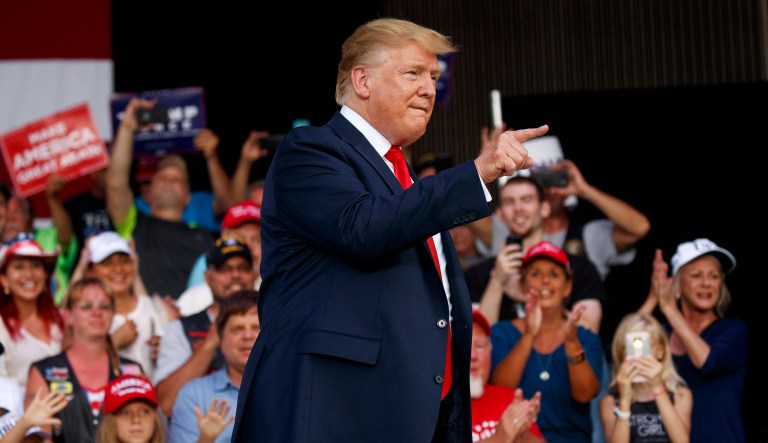 President Trump arrives to speak at a rally in Panama City Beach, Florida.