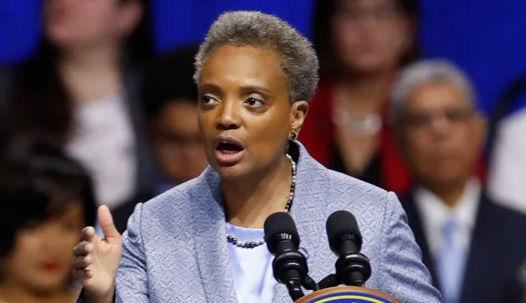 Mayor of Chicago Lori Lightfoot speaks in Chicago. 
