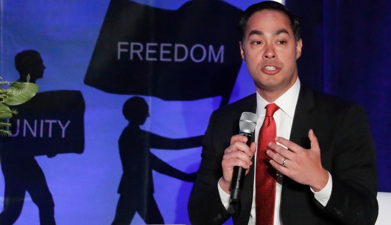 Democratic presidential candidate former U.S. Secretary of Housing and Urban Development Julian Castro speaks during a campaign event at the Unity Freedom Presidential Forum Friday, May 31, 2019, in Pasadena, Calif.