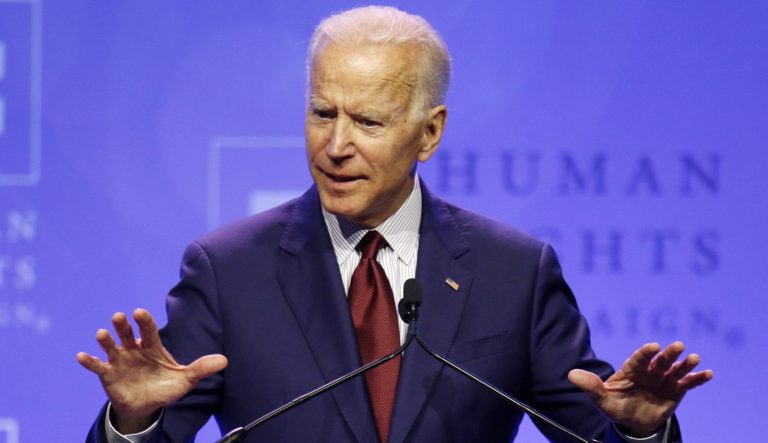 Democratic presidential candidate, former Vice President Joe Biden speaks during the Human Rights Campaign Columbus, Ohio Dinner at Ohio State University Saturday, June 1, 2019. 