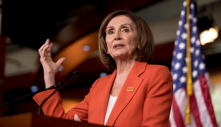 House Speaker Nancy Pelosi, D-Calif., meets with reporters at the Capitol in Washington, Wednesday, June 5, 2019.