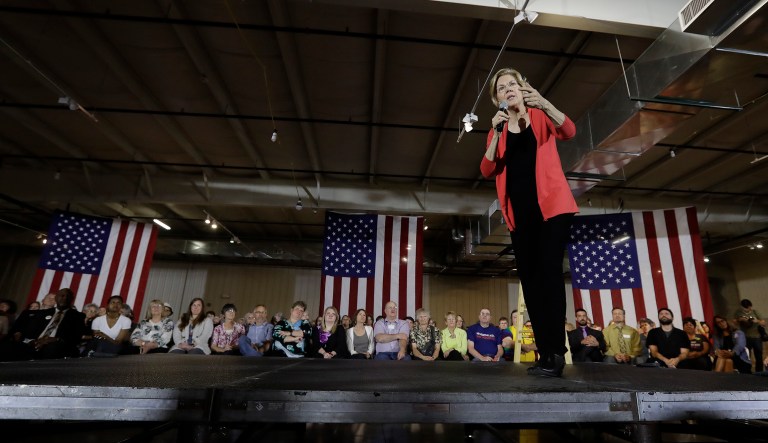 Democratic presidential candidate Sen. Elizabeth Warren, D-Mass., speaks at the RV/MH Hall of Fame and Museum, Wednesday, June 5, 2019, in Elkhart, Ind.