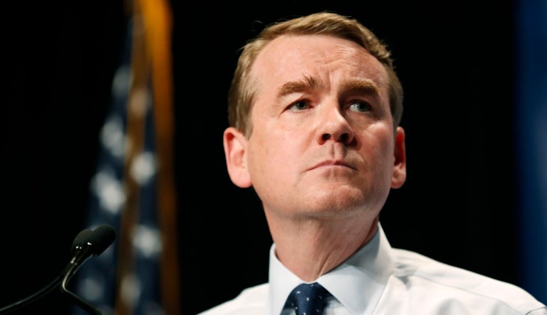 Democratic presidential candidate Michael Bennet speaks.