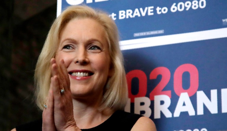 Democratic presidential candidate Sen. Kirsten Gillibrand, D-N.Y., applauds at a campaign event.