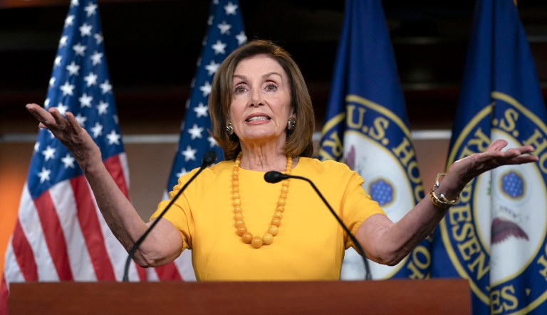 Speaker of the House Nancy Pelosi, D-California, speaks at a press conference.