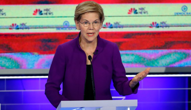 Democratic presidential candidate Sen. Elizabeth Warren, D-Mass., speaks during a Democratic primary debate hosted by NBC News at the Adrienne Arsht Center for the Performing Art, Wednesday, June 26, 2019, in Miami.