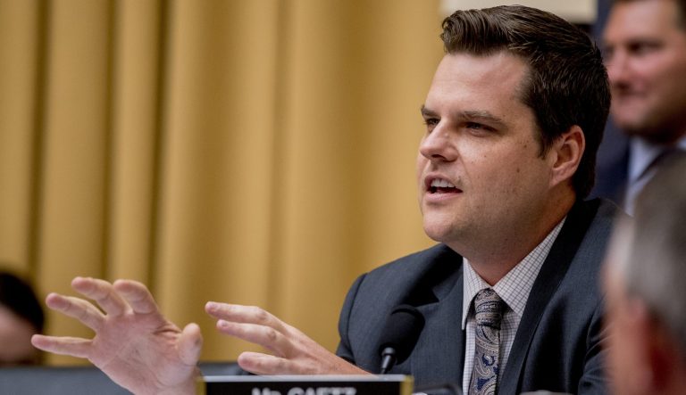 In this June 10, 2019 photo, Rep. Matt Gaetz, R-Fla., on Capitol Hill in Washington.  