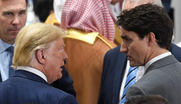President Trump (left) speaks to Canadian Prime Minister Justin Trudeau (right).