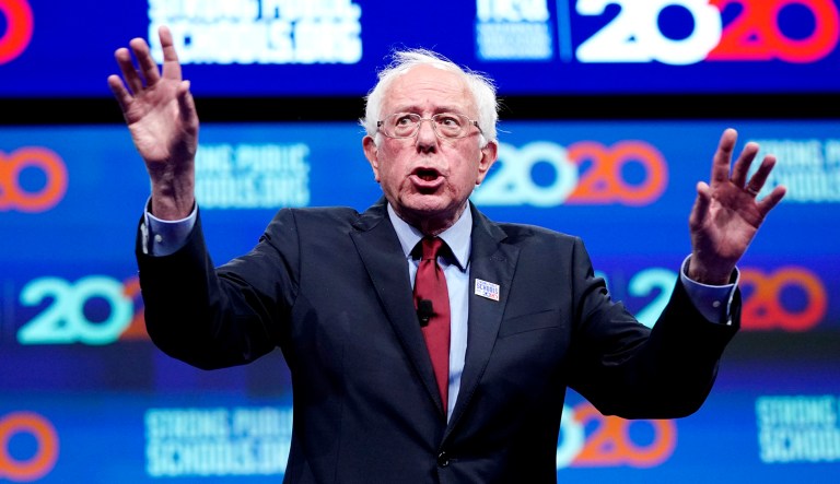 Democratic presidential candidate Sen. Bernie Sanders, I-Vt., speaks during the National Education Association Strong Public Schools Presidential Forum in Houston. 