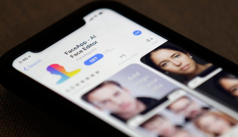 FaceApp is displayed on an iPhone Wednesday in New York. The popular app is under fire for privacy concerns.