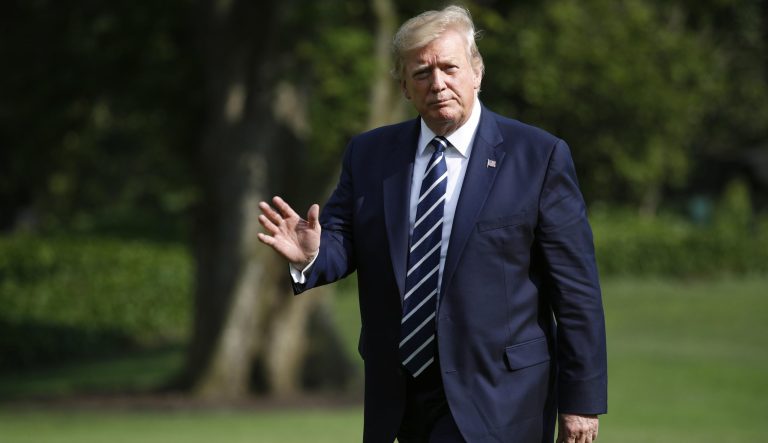 President Donald Trump arrives at the White House in Washington, Sunday, July 21, 2019, after spending the weekend at his golf club in Bedminster, N.J. 