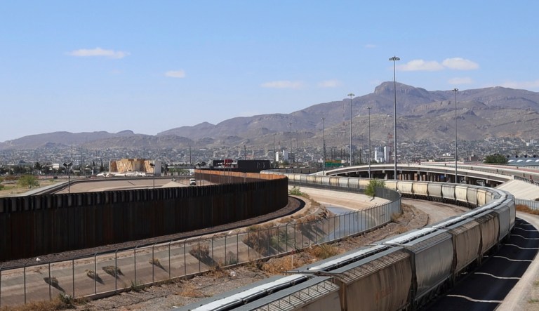 In this April 2019, frame from video, El Paso, Texas, is seen from along the US - Mexico border.