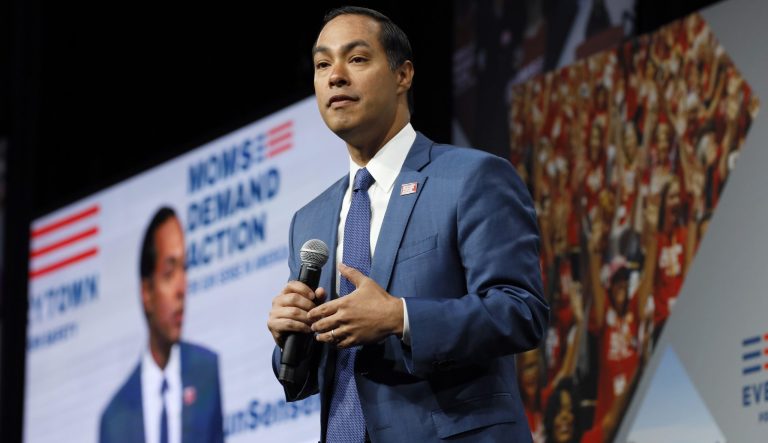 Democratic presidential candidate former U.S. Secretary of Housing and Urban Development JuliÃ¡n Castro speaks at the Presidential Gun Sense Forum, Saturday, Aug. 10, 2019, in Des Moines, Iowa. 