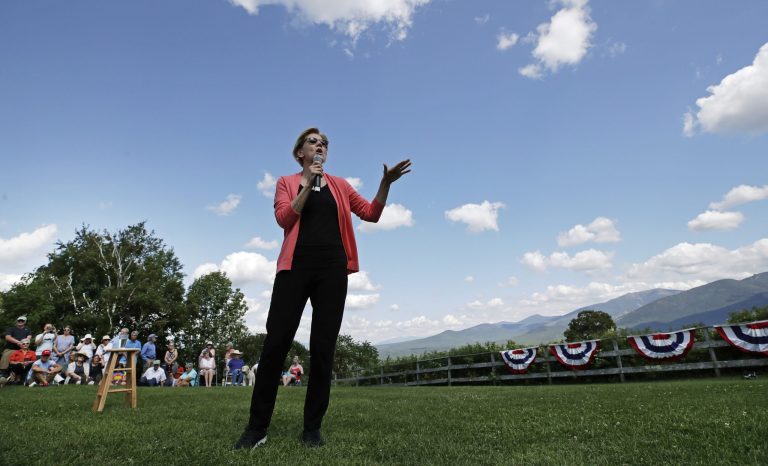 Democratic presidential candidate Sen. Elizabeth Warren, D-Mass., speaks at a campaign event, Wednesday, Aug. 14, 2019, in Franconia, N.H. 