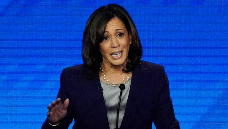 Democratic presidential candidate Sen. Kamala Harris, D-Calif. speaks Thursday, Sept. 12, 2019, during a Democratic presidential primary debate hosted by ABC at Texas Southern University in Houston. 