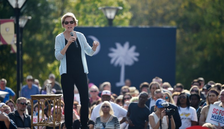 Democratic presidential hopeful Sen. Elizabeth Warren of Massachusetts addresses a crowd at Clinton College, a historically black college, in Rock Hill, South Carolina.