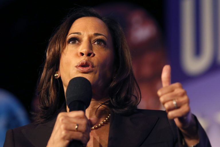 Democratic presidential candidate Sen. Kamala Harris, D-Calif., speaks in SEIU Unions For All Summit on Friday, Oct. 4, 2019, in Los Angeles.
