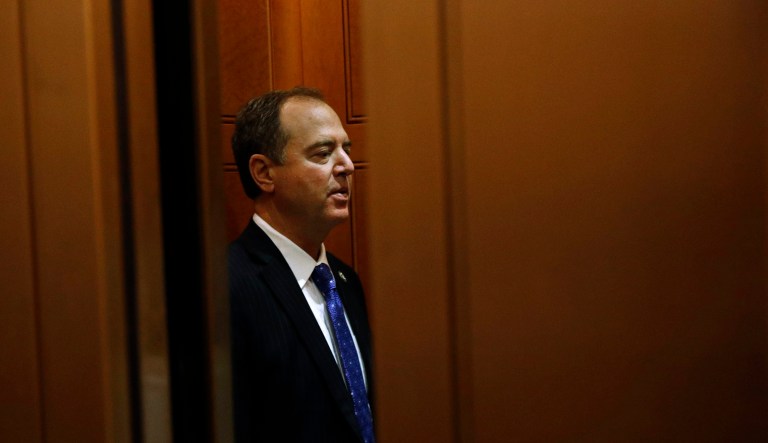 House Intelligence Committee Chairman Rep. Adam Schiff, of Calif., stands in an elevator, Wednesday, Oct. 23, 2019, on Capitol Hill in Washington. 