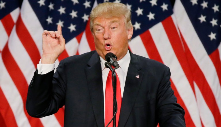 Republican presidential candidate Donald Trump speaks during a rally in Eugene, Ore., Friday, May 6, 2016.
