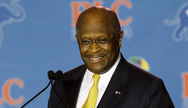 Herman Cain gives a speech.