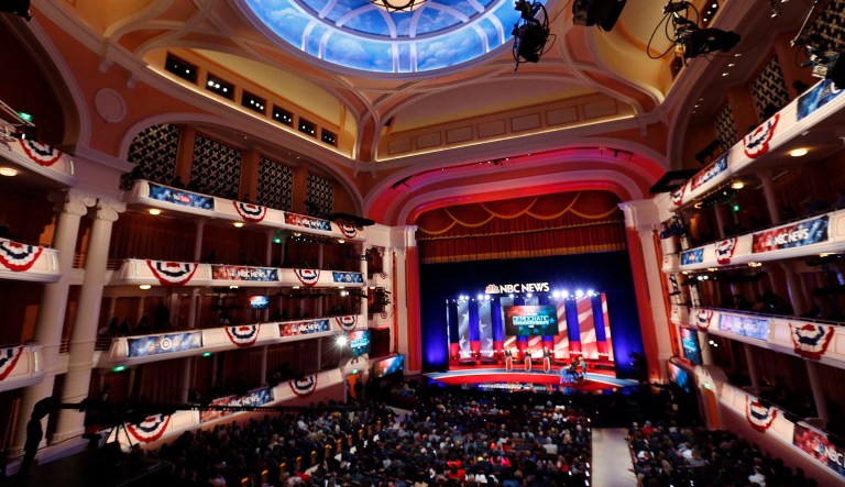 Democratic presidential candidates, former Maryland Gov. Martin O'Malley, left, Hillary Clinton and Sen. Bernie Sanders, I-Vt, right, participate in the NBC, YouTube Democratic presidential debate at the Gaillard Center, Sunday, Jan. 17, 2016, in Charleston, S.C.