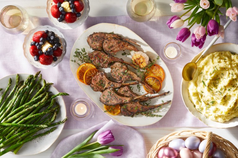 Lamb chops being served as part of an Easter dinner.