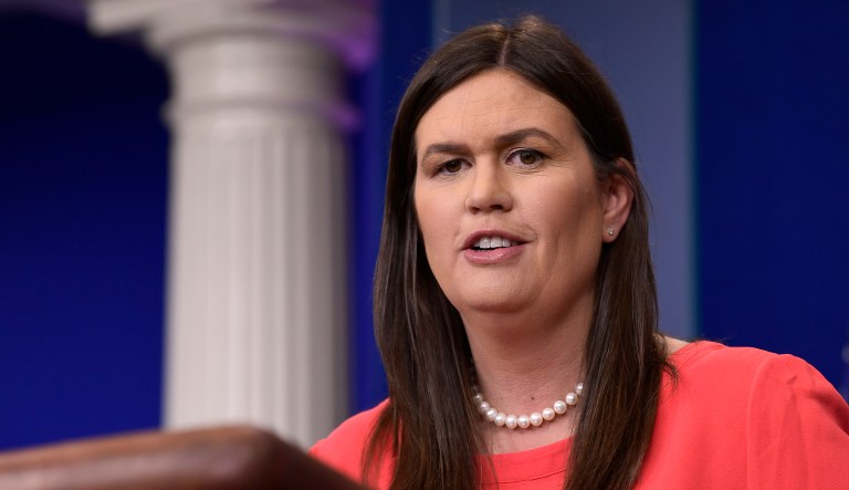 White House press secretary Sarah Sanders speaks during the daily briefing. 