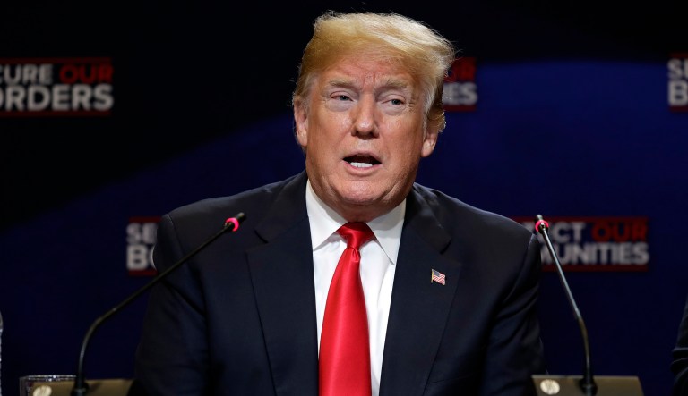President Trump speaks during a roundtable on immigration policy in Bethpage, N.Y. 