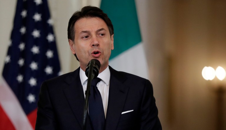 Italian Prime Minister Giuseppe Conte speaks during a news conference at the White House. 