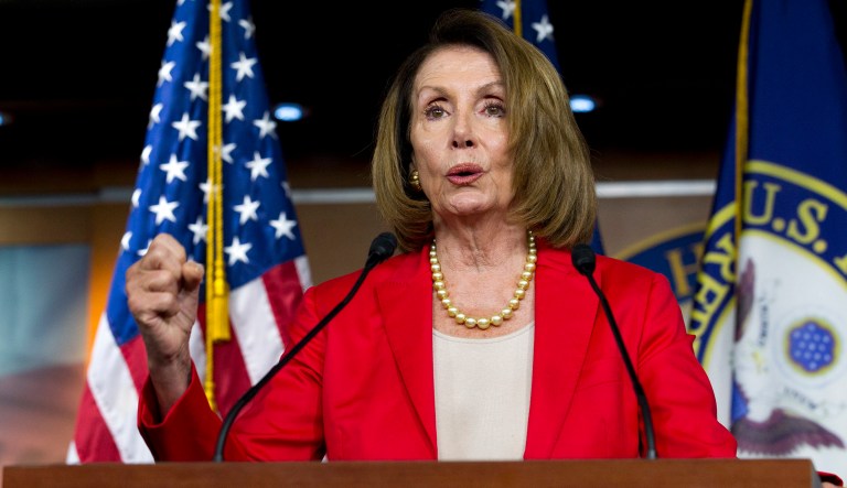 House Minority Leader Nancy Pelosi, D-Calif., speaks during her weekly news conference.